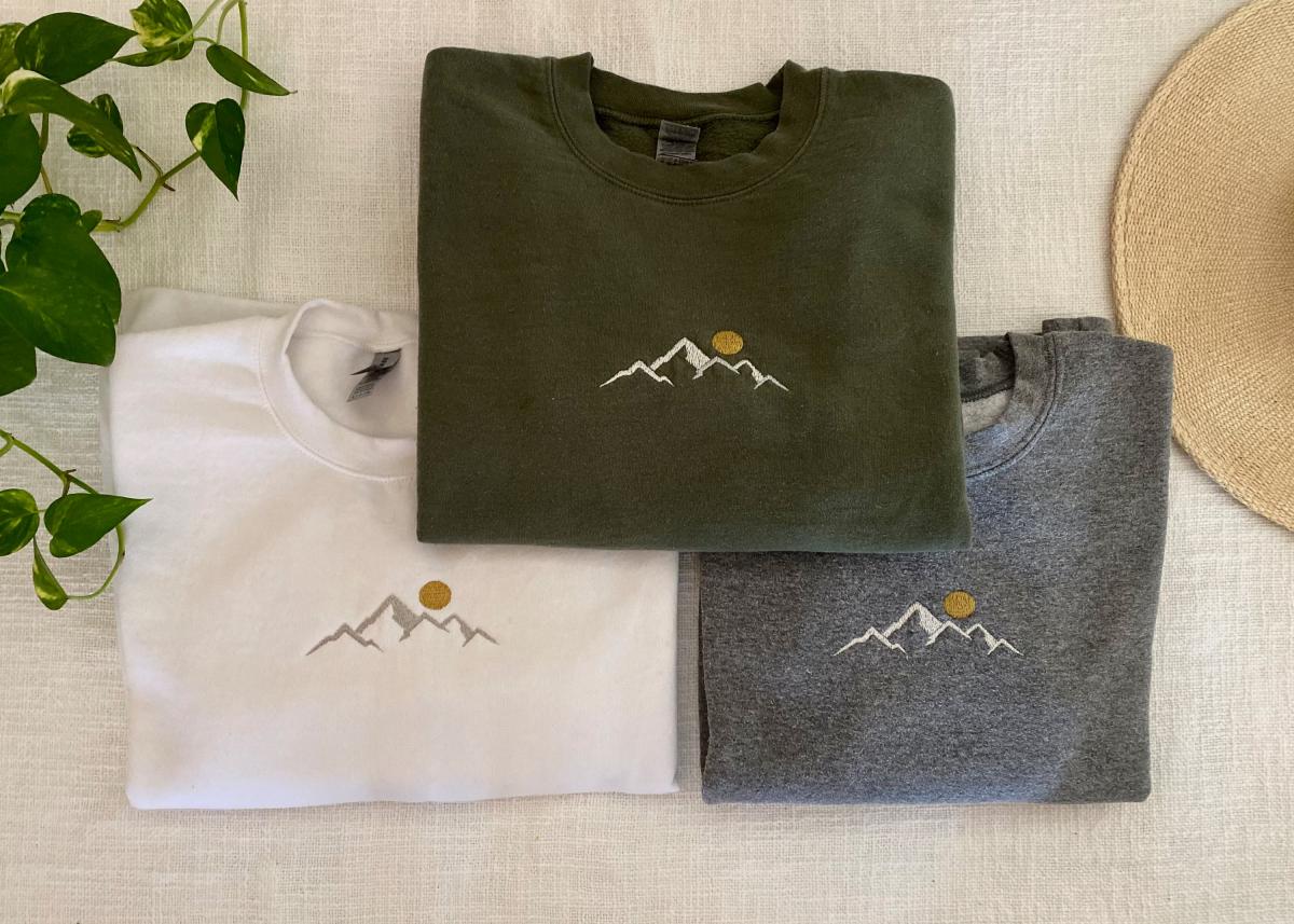 Mountain Embroidered Hoodie Mockup - Embroidery Crewneck - Nature Embroidery - Adventure Sweatshirt - Gildan 18500 Mockup picture