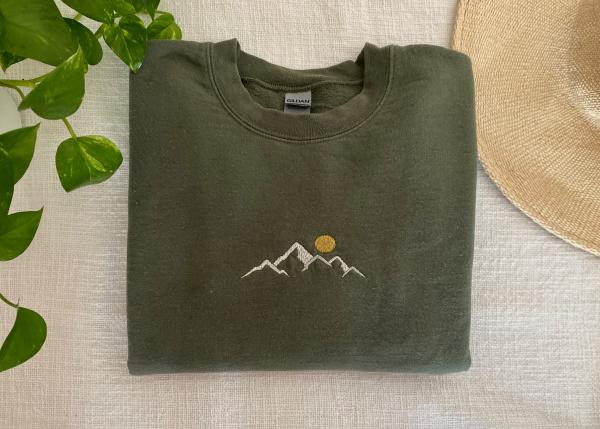 Green Mountain Embroidered Hoodie Mockup - Embroidery Crewneck - Nature Embroidery - Adventure Sweatshirt - Gildan 18500 Mockup
