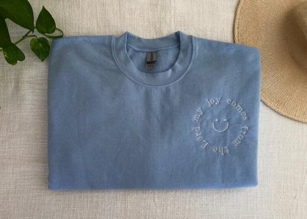 Light Blue Embroidery Crewneck - Bible Verse Hoodie - Smiley Face Hoodie - Adventure Sweatshirt - Comfort Color Mockup - Hoodie Mockup