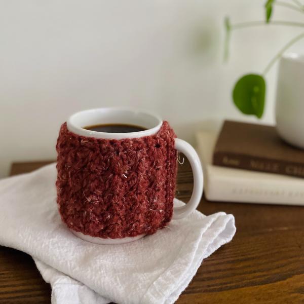 Red Crochet Mug Cozy - Coffee Mug - Mug Crochet Wrap - Mug Warmer - Coffee Cozy - Tea Cozy - Cup Cozy - Cozies - Handmade - Crochet - Sewn picture