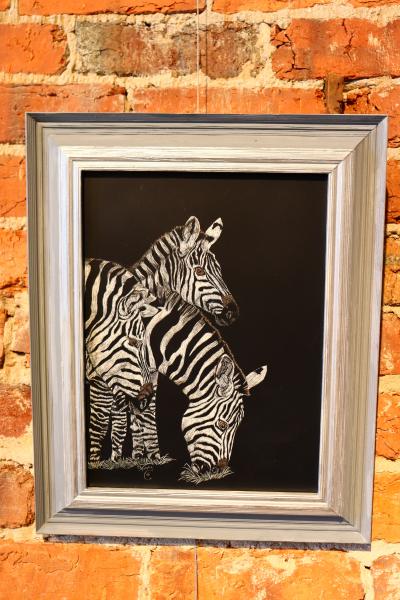 Scratchboard Three Zebras picture