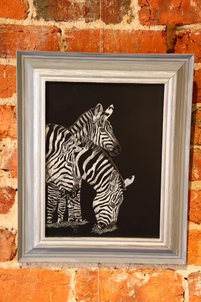 Scratchboard Three Zebras picture