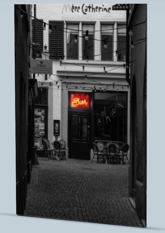 Black and White Alley with Neon Sign Canvas Print picture
