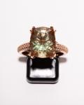 green Sunstone/ diamond 14 kt rose gold ring