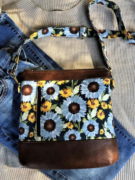 Crossbody bag - blue sunflowers picture