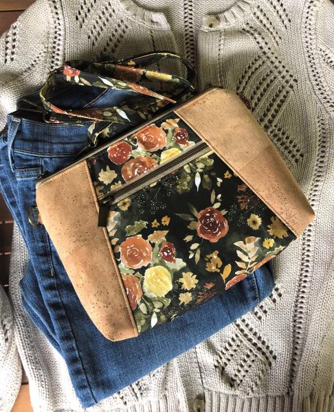 Cork Crossbody bag - Autumn floral green/gold