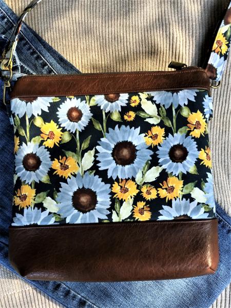 Crossbody bag - blue sunflowers picture