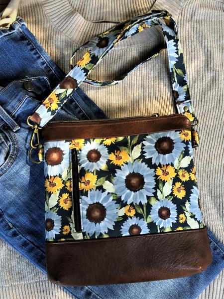 Crossbody bag - blue sunflowers picture