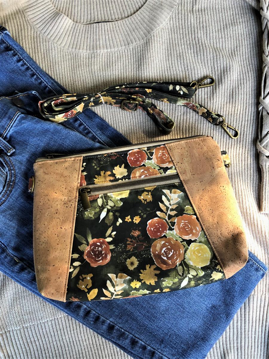 Cork Crossbody bag - Autumn floral green/gold picture