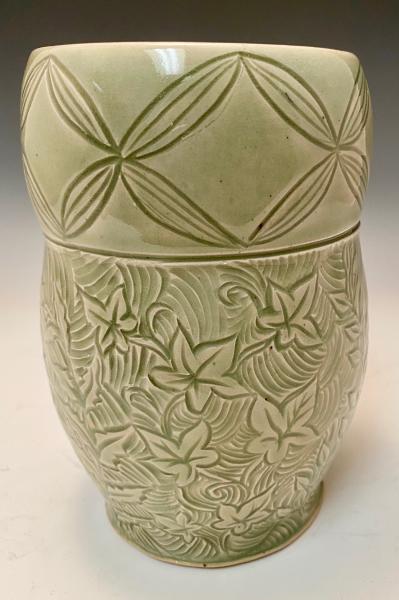 vine carved utensil jar