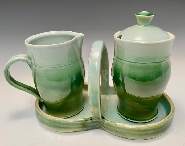 ombre blue-green sugar and creamer set picture