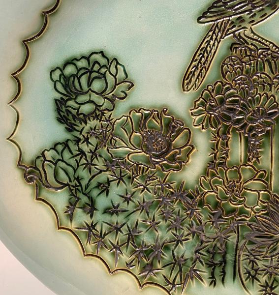 desert bird and cacti platter picture