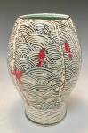 winter birch tree vase with cardinals