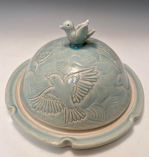 carved bird butter dish