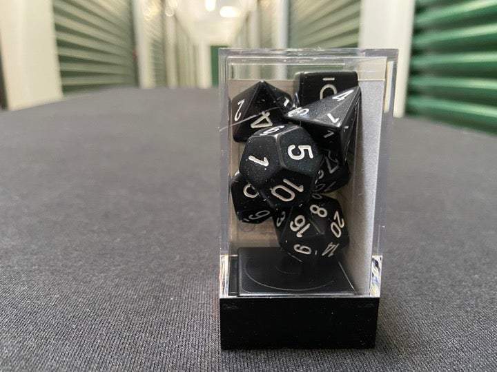 CHESSEX Opaque polyhedral 7-die Sets-Black w/white NUOVO & OVP * 