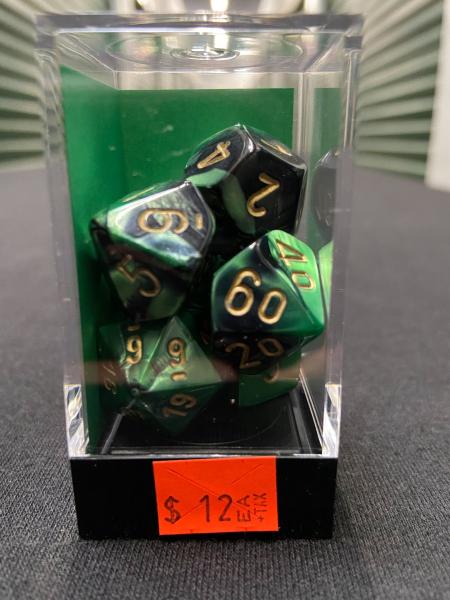 Chessex Gemini Black-Green/Gold Dice picture