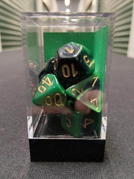 Chessex Gemini Black-Green/Gold Dice picture