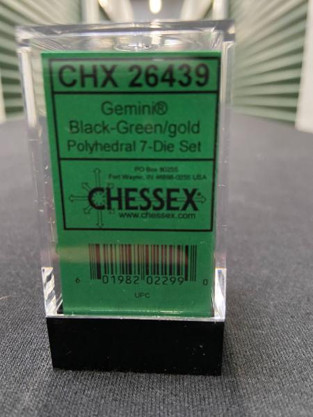 Chessex Gemini Black-Green/Gold Dice picture