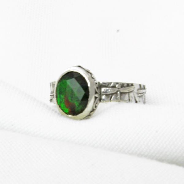 Dragonfly Ring with Faceted Ammolite, size 10