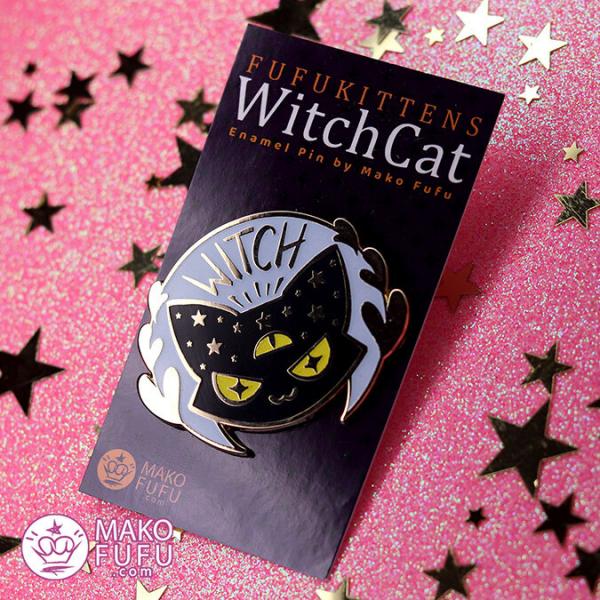 PIN 2" Fufukittens WitchCat Witch- Hard Enamel Gold Glow in the dark picture