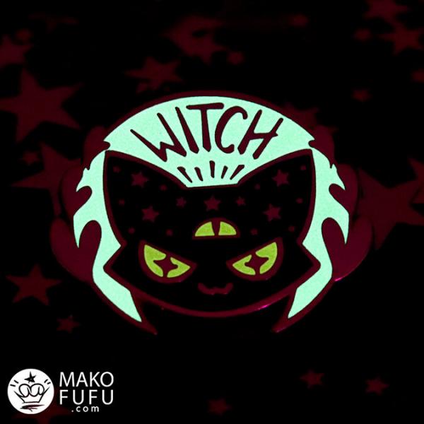PIN 2" Fufukittens WitchCat Witch- Hard Enamel Gold Glow in the dark picture