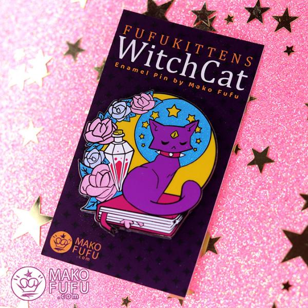 PIN 2" Fufukittens WitchCat Spellbook - Hard Enamel Black Nickel picture