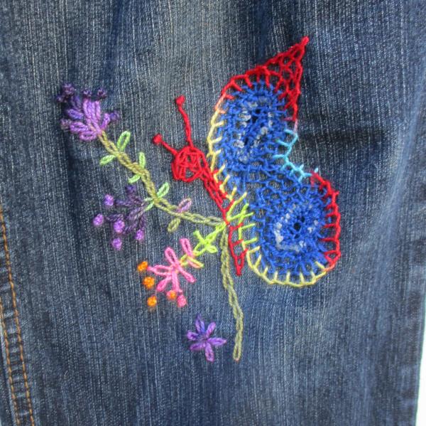 Heart & Butterfly Embroidered Jeans picture