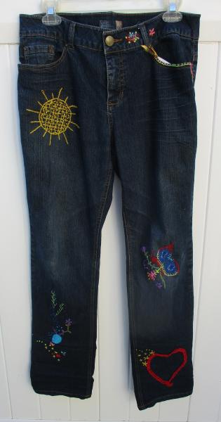 Heart & Butterfly Embroidered Jeans picture