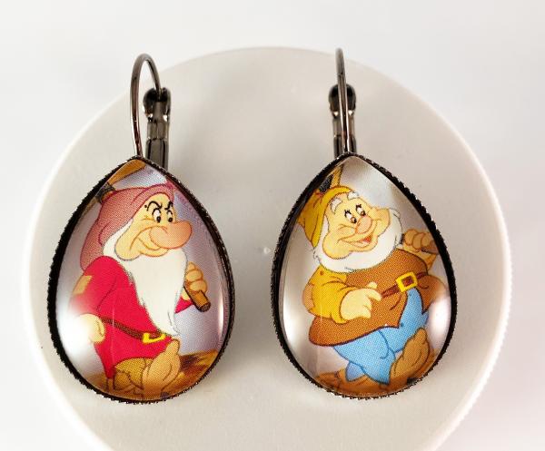 Disney Princess Dwarves Snow White Happy Grumpy Silver Drop Earrings picture