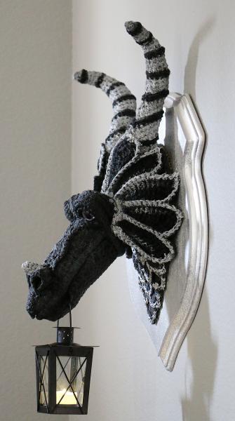 Mounted Dragon Head - Faux Taxidermy - Crochet Dragon Head - Guardian Dragon Lamp - Fantasy Wallhanging picture