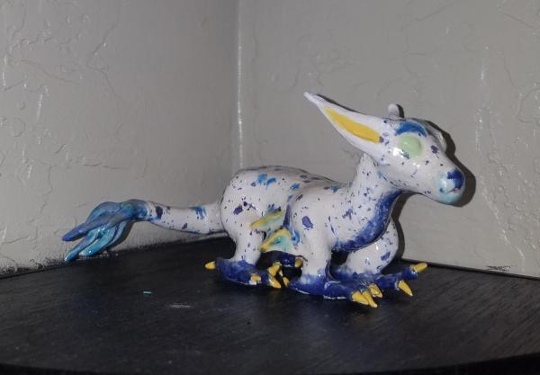 Ceramic Textured Fantasy Cat Sculpture- White, Blue, Yellow