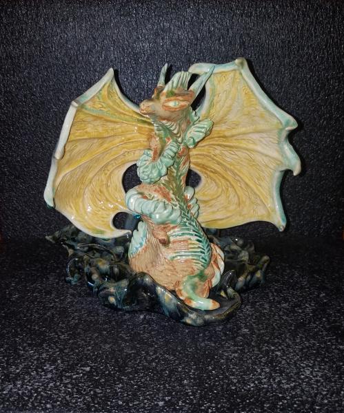 Ceramic Dragon Sculpture - Yellow and Green picture