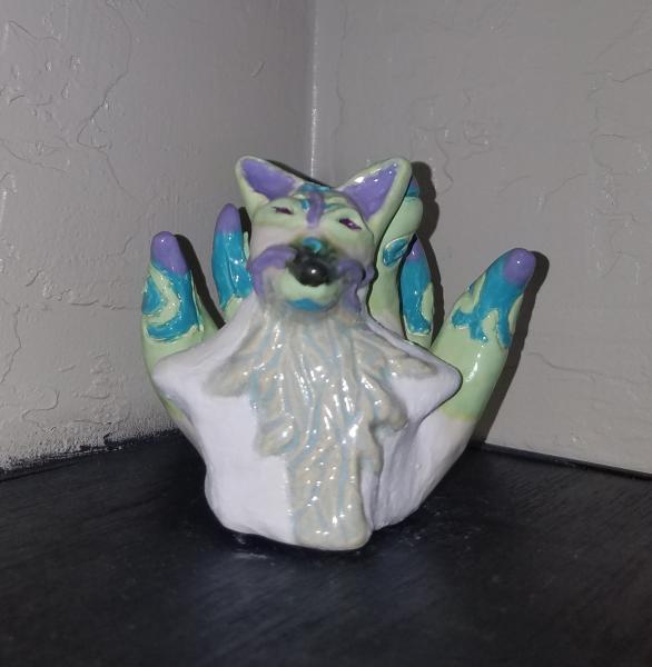 Ceramic Kitsune/Fox Bust Sculpture- White, Green, Blue, Purple picture