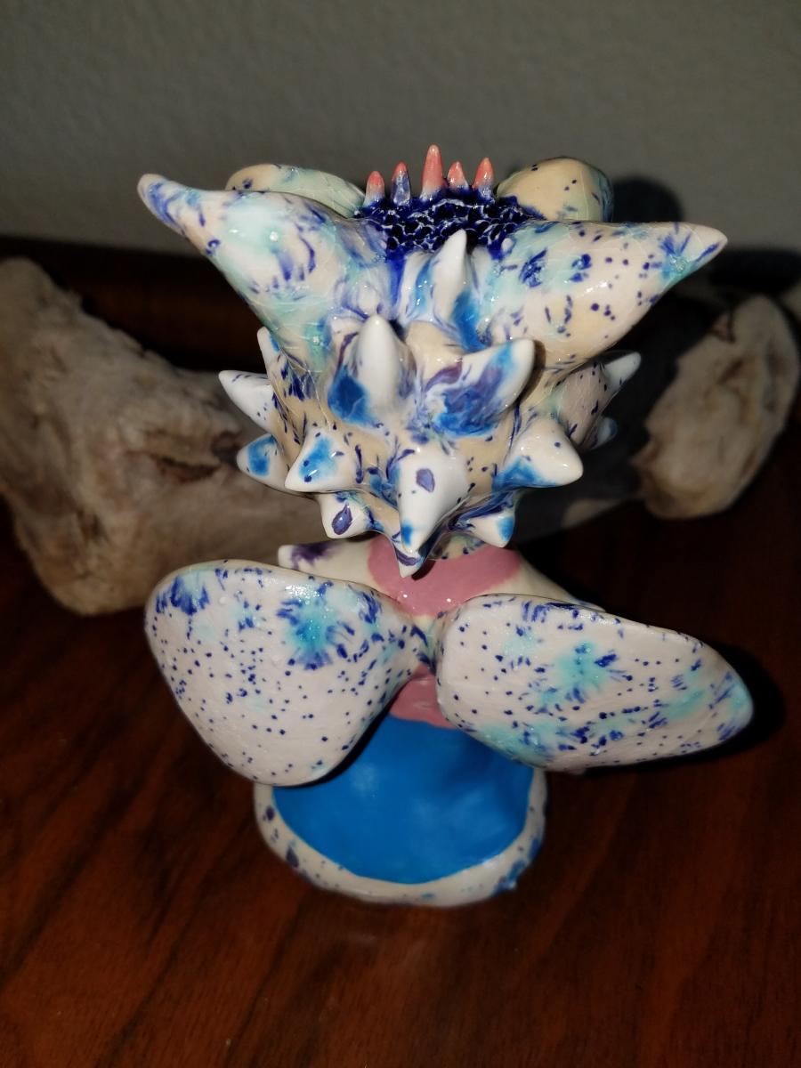Orchid Sitting Fairy Sculpture - Pastel Pink and Blue - Fantasy Fairy Collection picture
