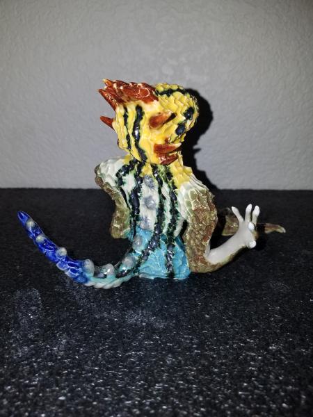 Ceramic Skink Lizard Sitting Sculpture- Yellow, Green, Blue picture