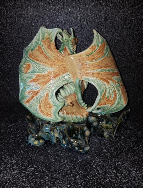 Ceramic Dragon Sculpture - Yellow and Green picture