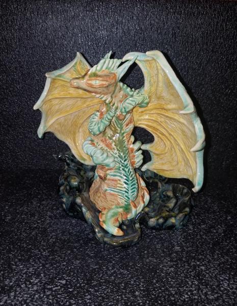 Ceramic Dragon Sculpture - Yellow and Green picture