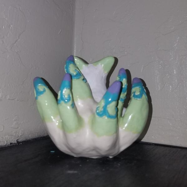 Ceramic Kitsune/Fox Bust Sculpture- White, Green, Blue, Purple picture