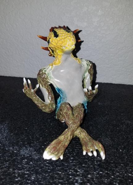 Ceramic Skink Lizard Sitting Sculpture- Yellow, Green, Blue