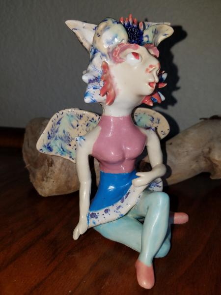 Orchid Sitting Fairy Sculpture - Pastel Pink and Blue - Fantasy Fairy Collection picture