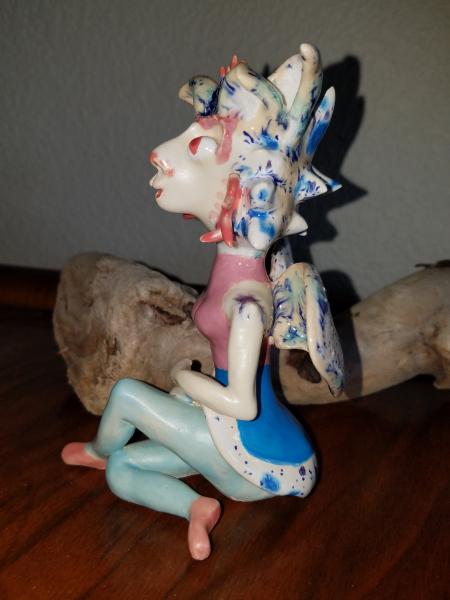 Orchid Sitting Fairy Sculpture - Pastel Pink and Blue - Fantasy Fairy Collection picture