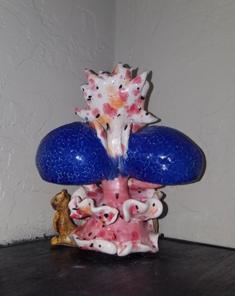 Orchid Fairy with 2 cats - Ceramic Handmade Sculpture picture