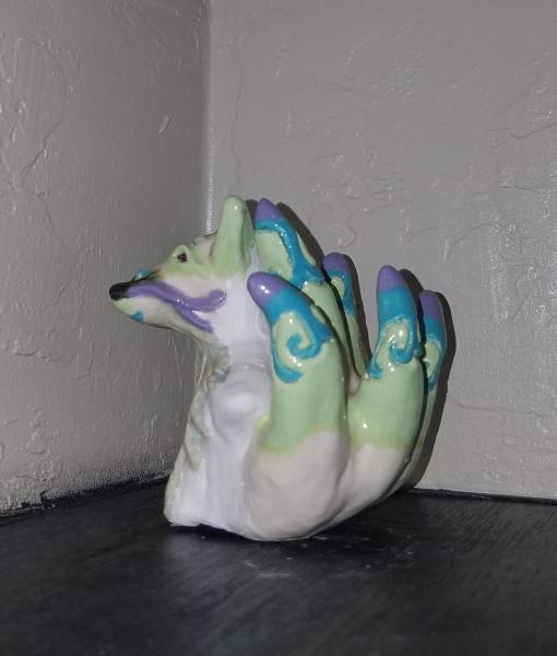 Ceramic Kitsune/Fox Bust Sculpture- White, Green, Blue, Purple picture