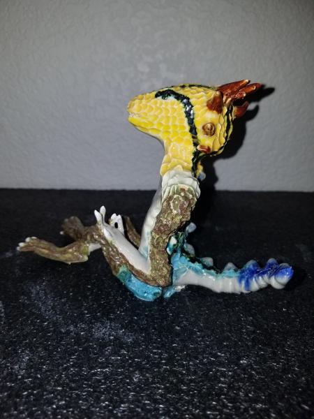 Ceramic Skink Lizard Sitting Sculpture- Yellow, Green, Blue picture
