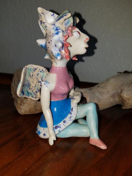 Orchid Sitting Fairy Sculpture - Pastel Pink and Blue - Fantasy Fairy Collection picture