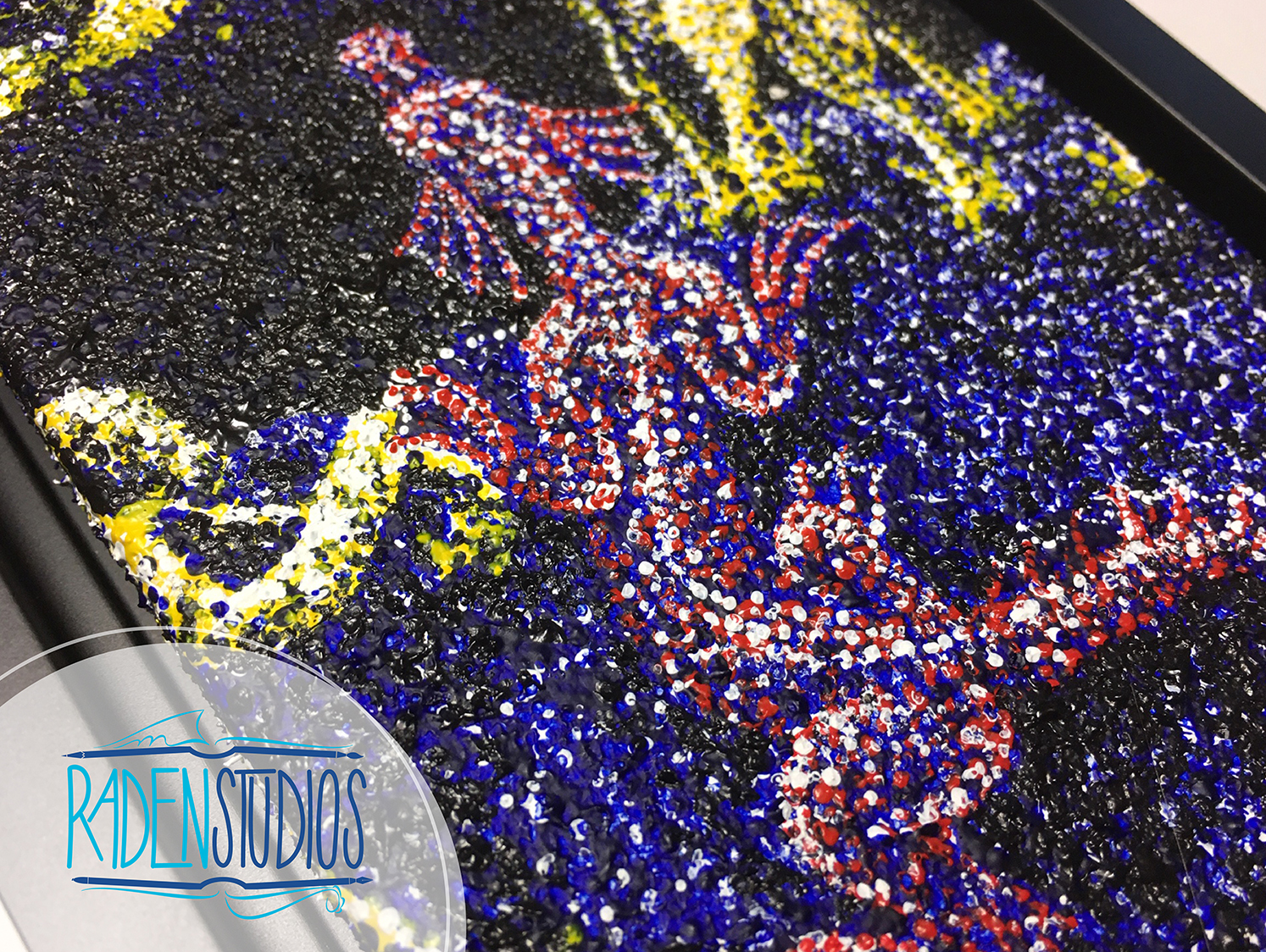 Discovery | Fantasy Pointillism Acrylic Painting | Framed Original on Canvas, 4x12 Print, Rigid Fridge Magnet picture