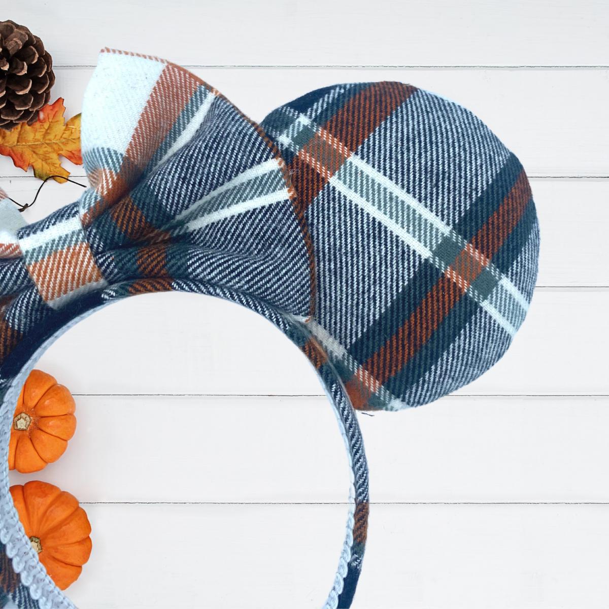 Orange, Blue, & White Plaid Minnie Mouse Ears for Fall | Halloween Minnie Ears picture