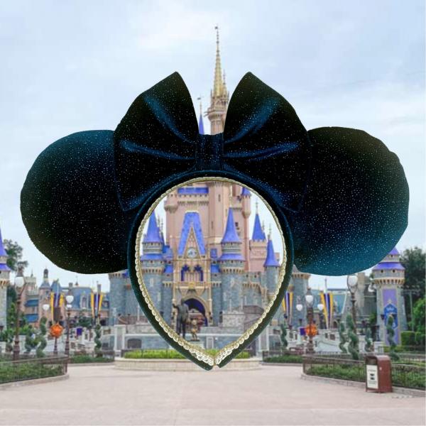 Sparkly Dark Teal Velvet Minnie Mouse Ears | Sparkly Teal Disney Ears
