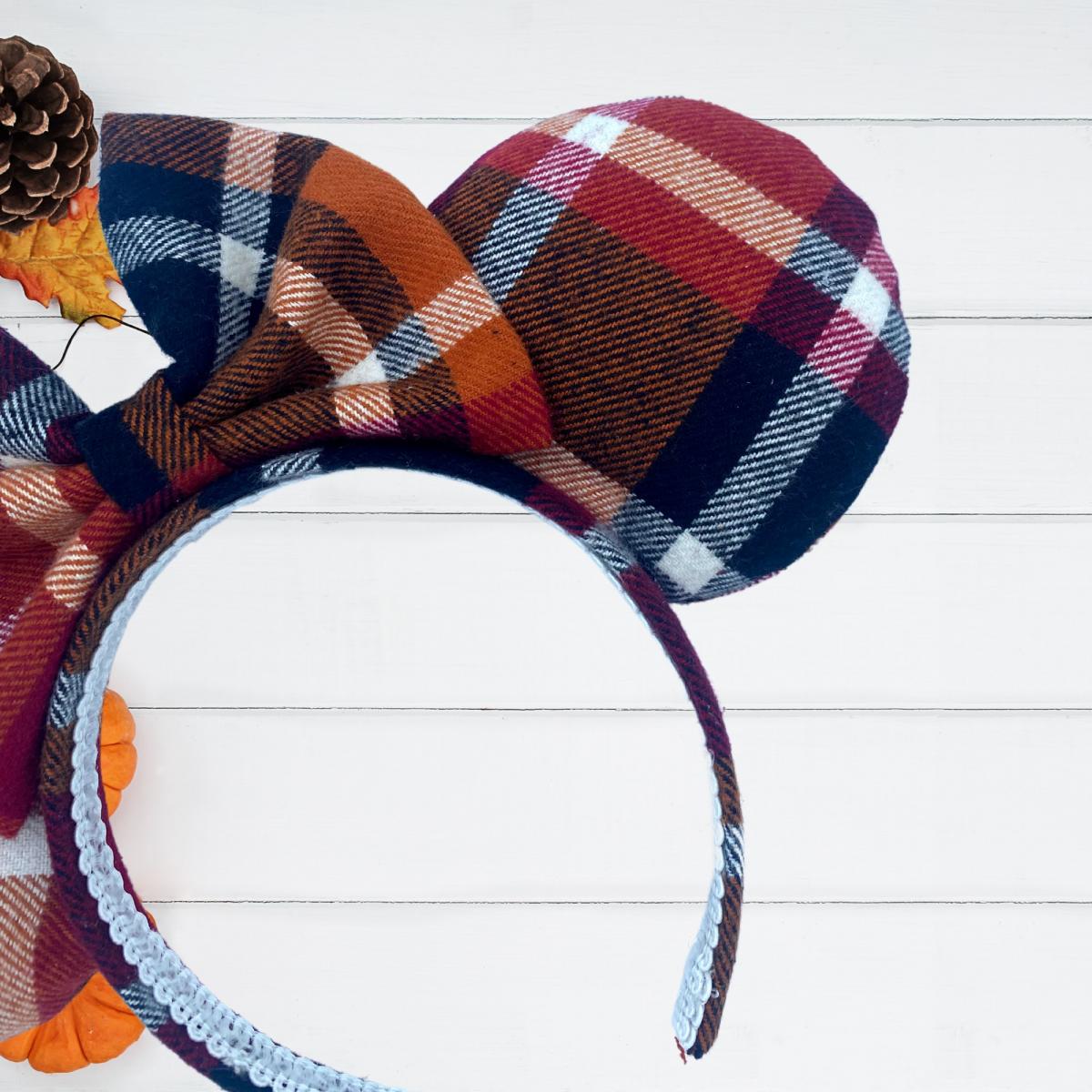 Orange, Red, & Blue Plaid Flannel Minnie Ears | Halloween Minnie Mouse Ears picture