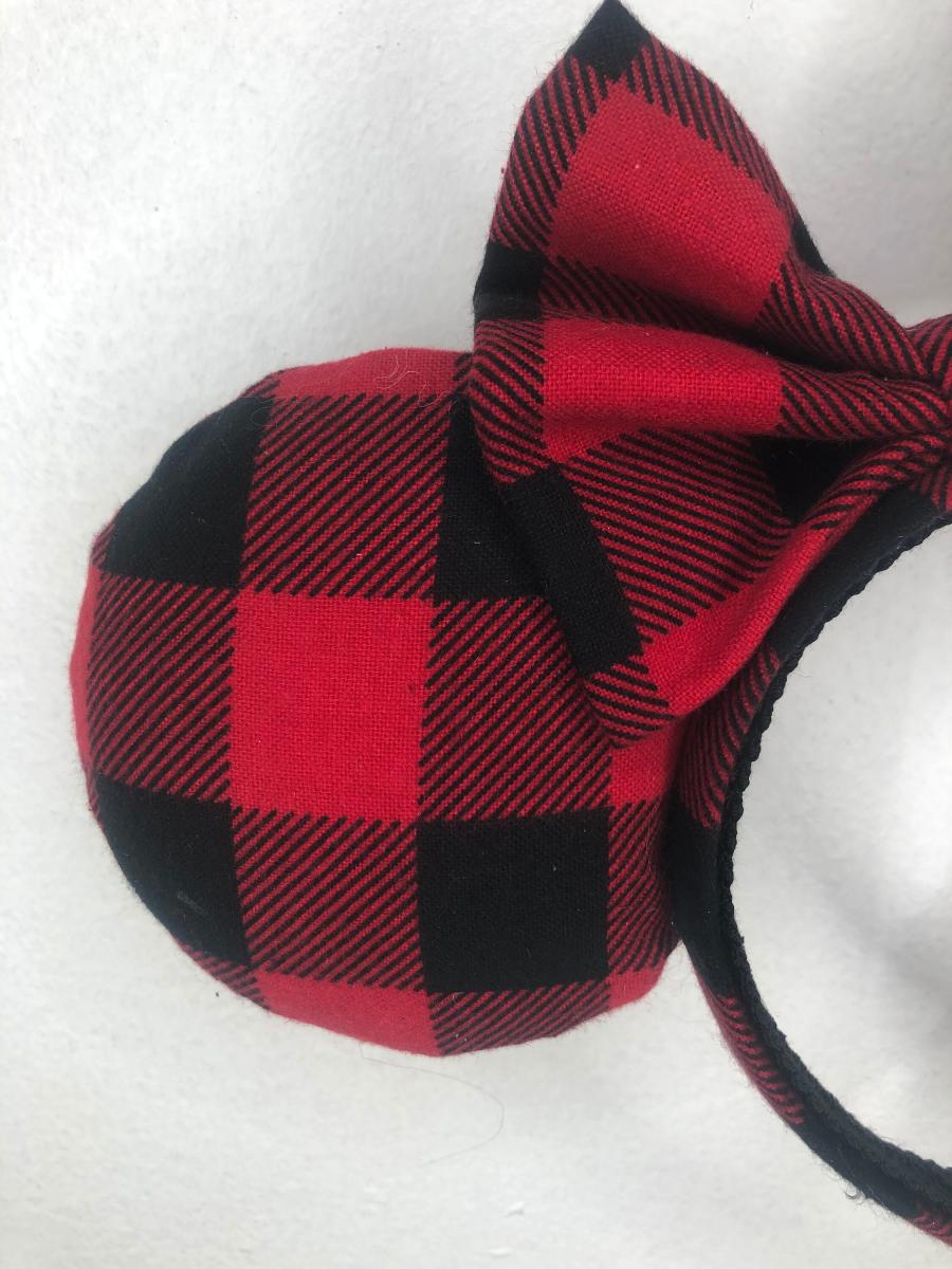 Buffalo Plaid Minnie Ears | Fall Mickey Ears | Black and Red Plaid Disney Ears picture